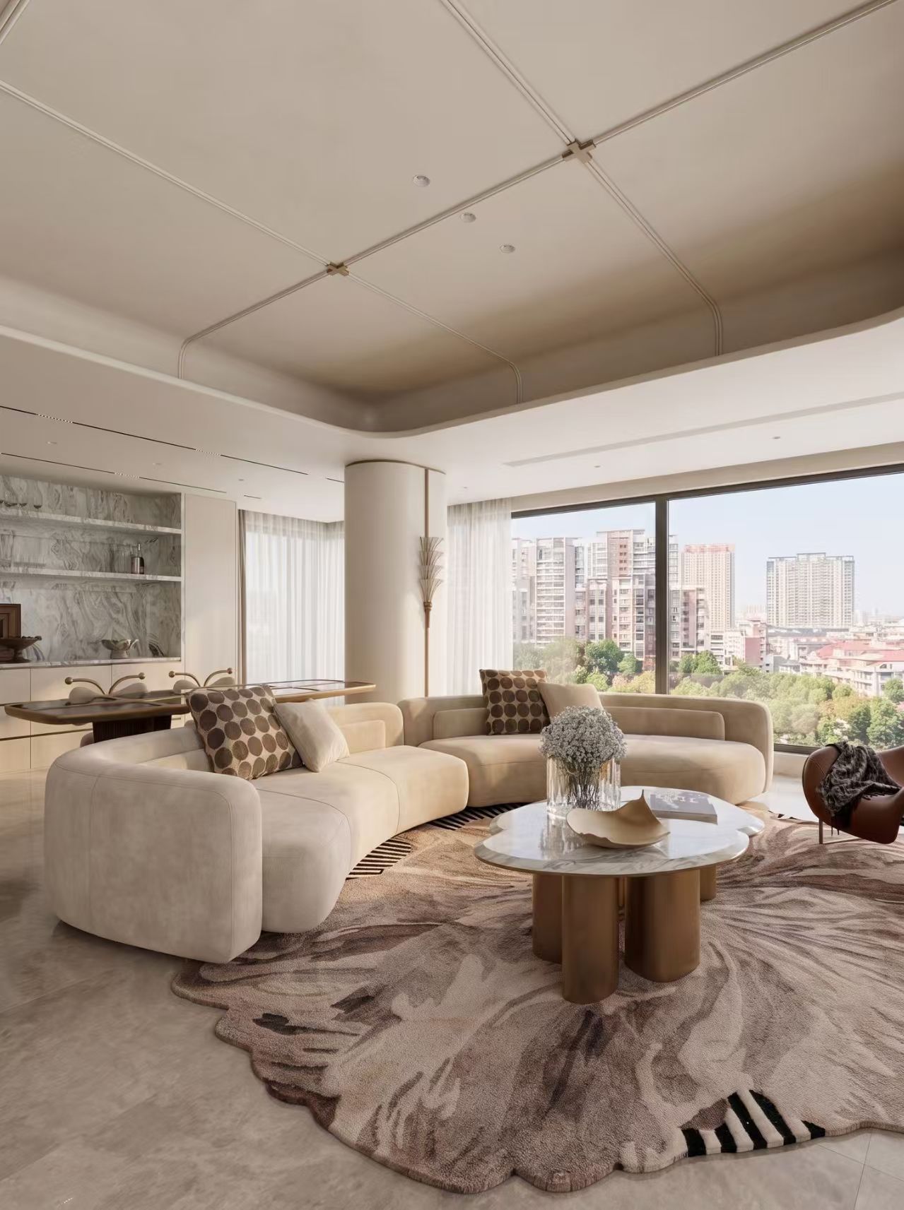 Contemporary Flat Living Room — Sculptural Lighting + Textured Layers -- view 7 of 8