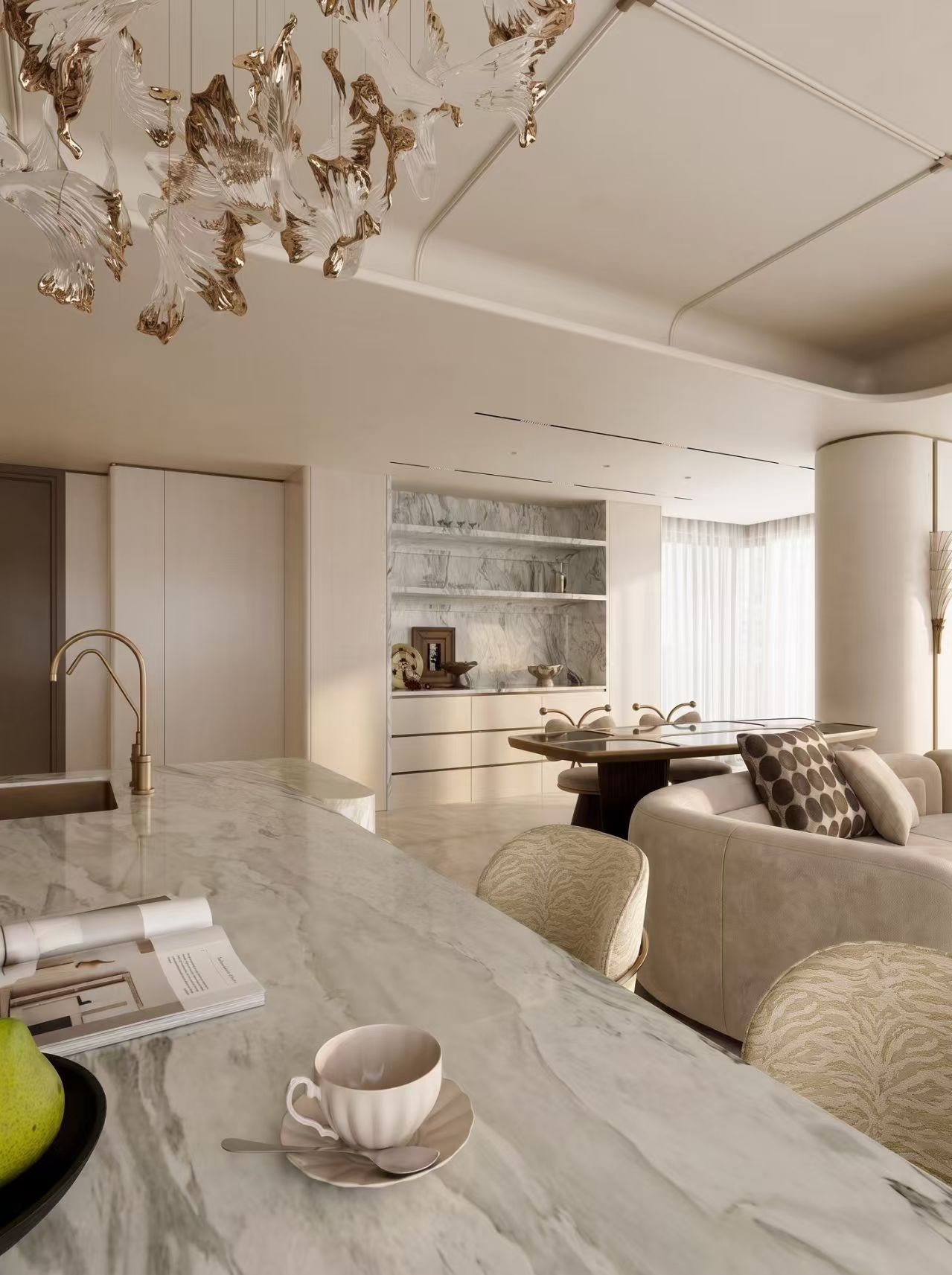 Contemporary Flat Living Room — Sculptural Lighting + Textured Layers -- view 8 of 8