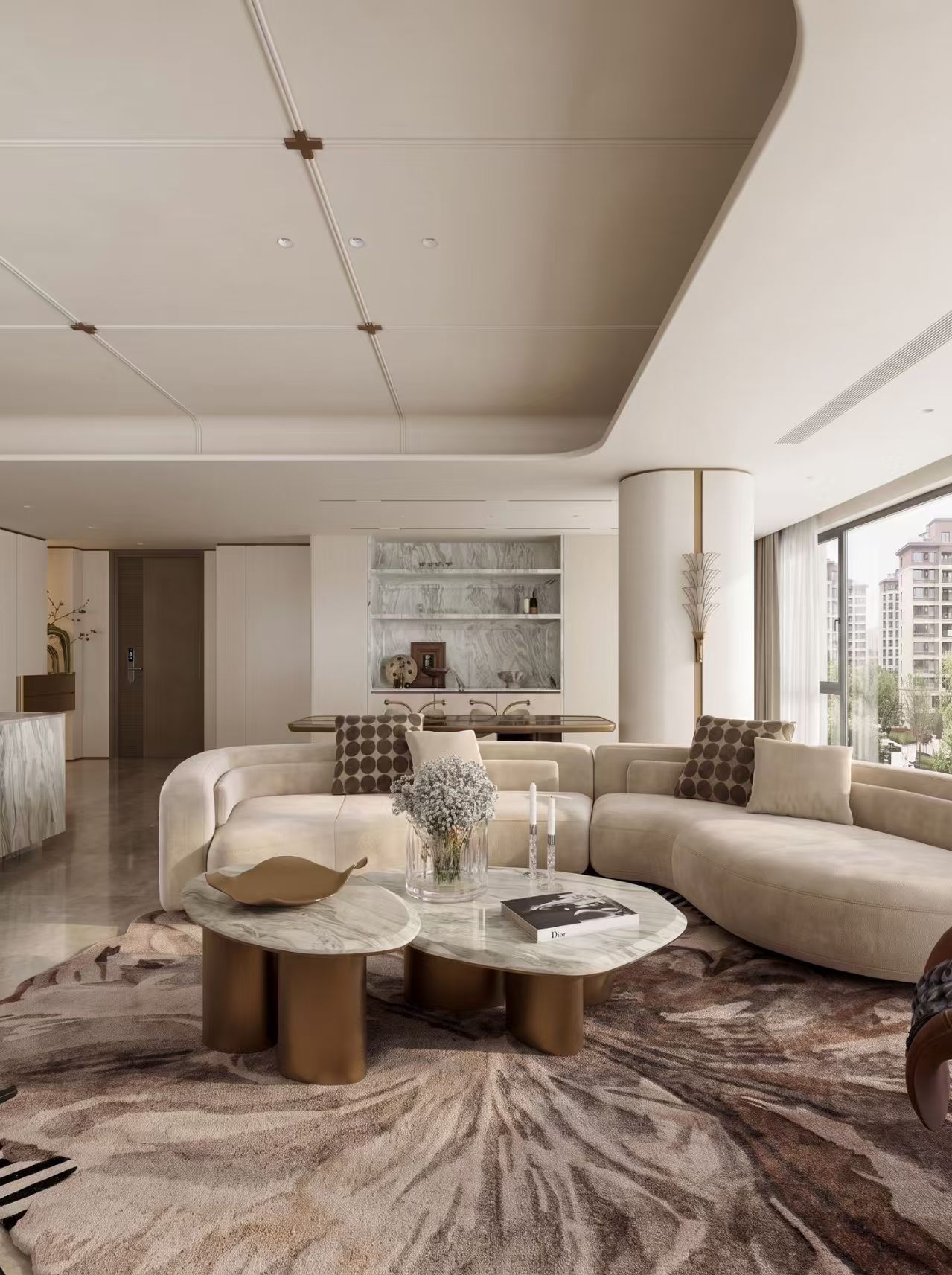 Contemporary Flat Living Room — Sculptural Lighting + Textured Layers -- view 4 of 8