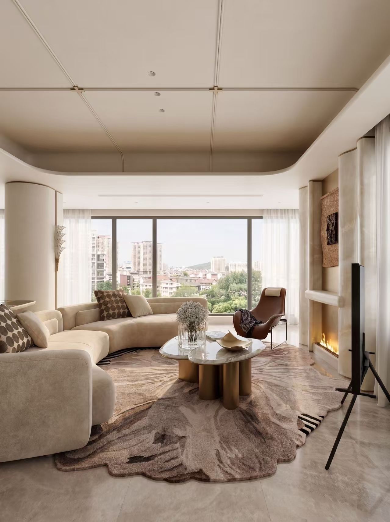 Contemporary Flat Living Room — Sculptural Lighting + Textured Layers -- view 5 of 8